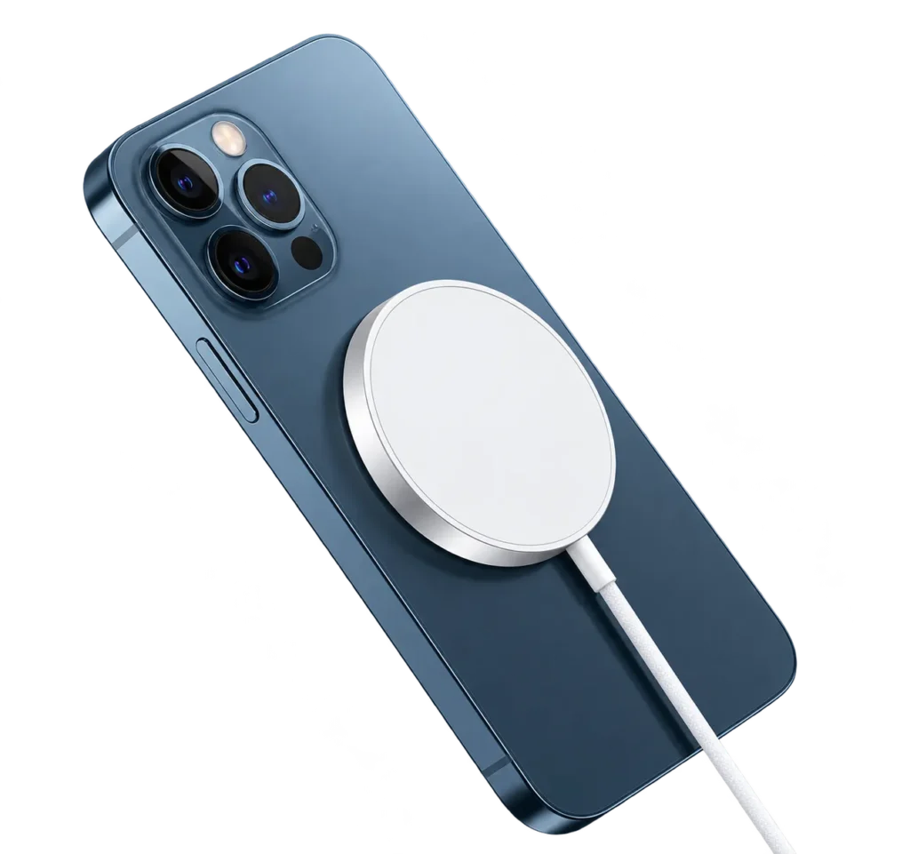 NYRIX MagSafe Charger fixé au dos d'un smartphone
