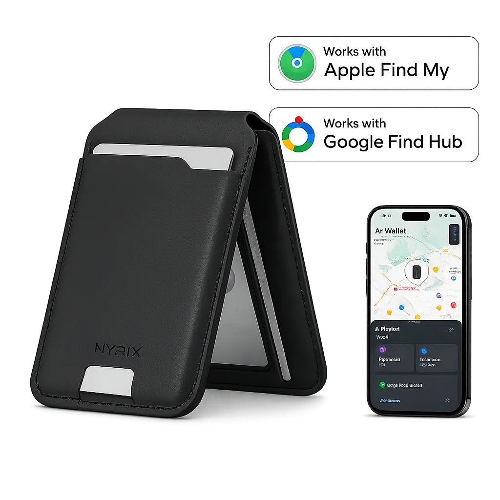 NYRIX Air Wallet Mag noir, porte-cartes compatible MagSafe localisable, avec l'application Localiser