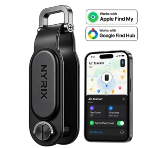 NYRIX GRIP, porte-clés en similicuir noir avec l'application Localiser sur iPhone